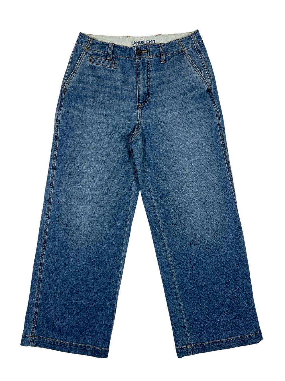 Lands' End High Rise Wide Leg Trouser Jeans Medium Wash 27 Inch Inseam size 6